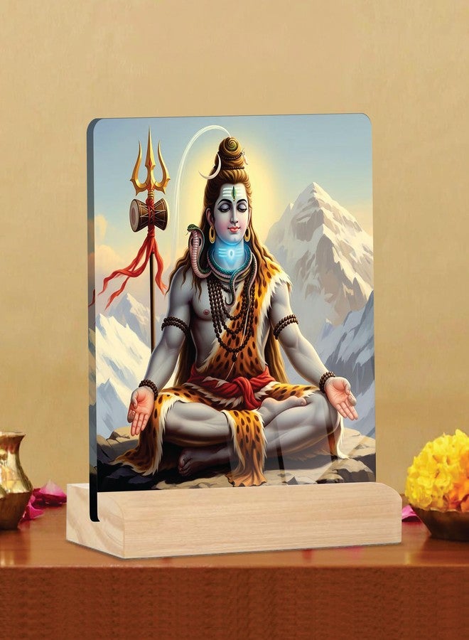 Giftplease Divine Lord Shiva Plaque with Wooden Stand | Religious Photo Frame for Home Temple, Pooja Room, Office & Spiritual Gift for Housewarming, Wedding & Festivals GD_27 - Image 4